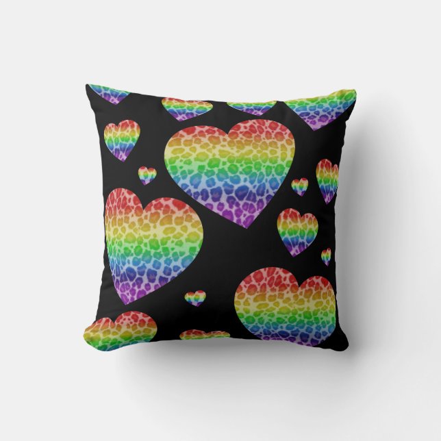 Corey Tiger 80er Vintag Rainbow Valentine Hearts Kissen (Vorderseite)