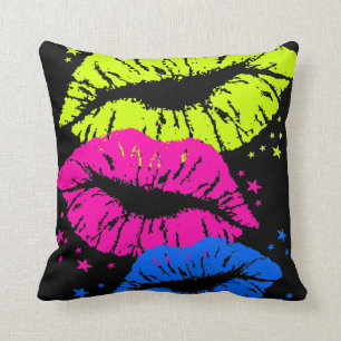 Corey Tiger 80er Vintag Retro Neon Lippen Kissen