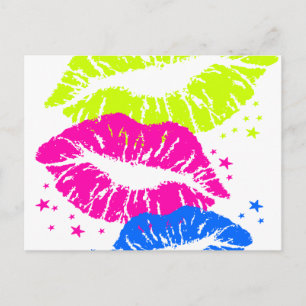 Corey Tiger 80er Vintage Lippen & Sterne Küsse Postkarte
