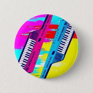 Corey Tiger 80's Retro Keytar Paint Tropfen Button