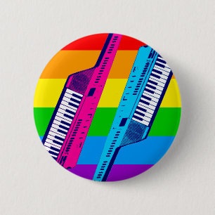 Corey Tiger 80's Retro Keytar Rainbow Button