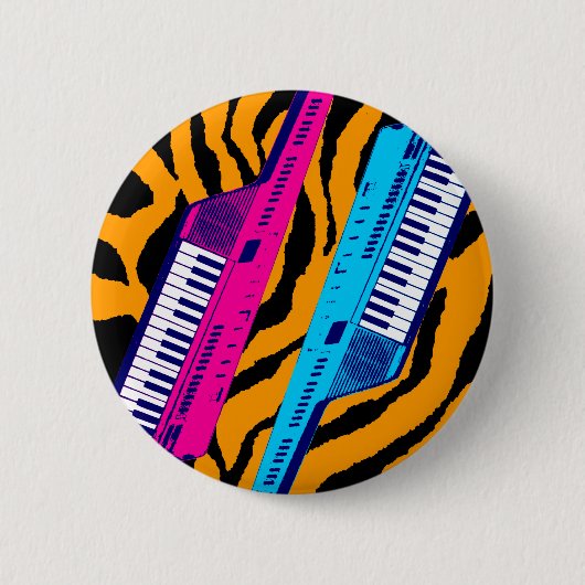 Corey Tiger 80's Retro Keytar Tiger Print Button (Vorderseite)