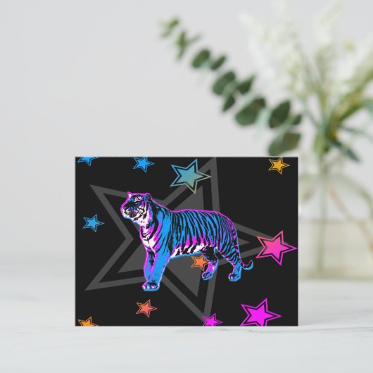 Corey Tiger 80's Retro Tiger & Stars Postkarte (Stehend Vorderseite)