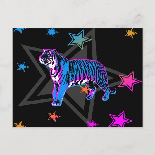 Corey Tiger 80's Retro Tiger & Stars Postkarte (Vorderseite)