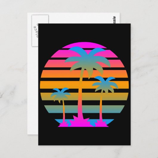 COREY TIGER RETRO SUNSET PALM BÄUME POSTKARTE (Vorne/Hinten)