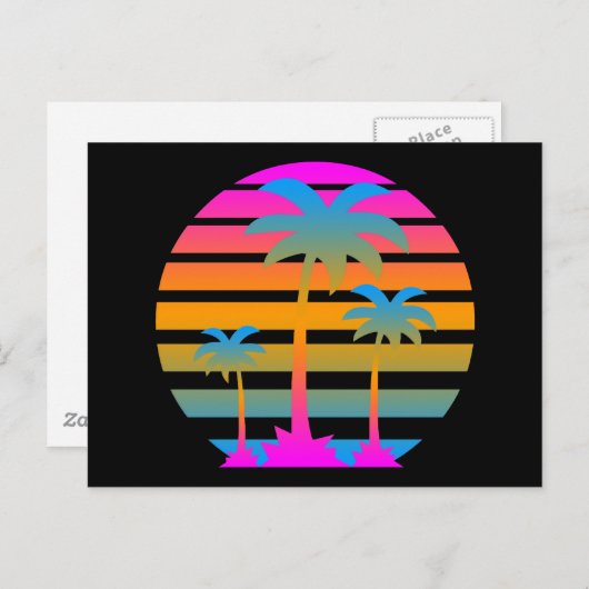 COREY TIGER RETRO SUNSET PALM BÄUME POSTKARTE (Vorne/Hinten)