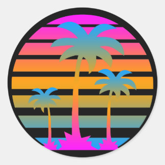 COREY TIGER RETRO SUNSET PALM BÄUME RUNDER AUFKLEBER