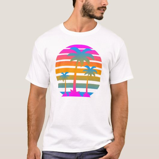 COREY TIGER RETRO SUNSET PALM BÄUME T-Shirt (Vorderseite)
