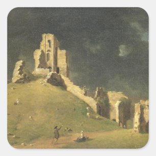 Corfe Castle, Dorset, 1764 (Öl auf Leinwand) Quadratischer Aufkleber