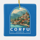 Corfu Greece Travel Art Emblem Keramikornament (Vorderseite)