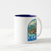 Corfu Greece Travel Art Emblem Zweifarbige Tasse (VorderseiteRechts)