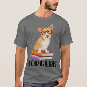 Corgeek Reading Books Geek Funny Corgi Dog Lover T-Shirt