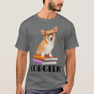 Corgeek Reading Books Geek Funny Corgi Dog Lover T-Shirt