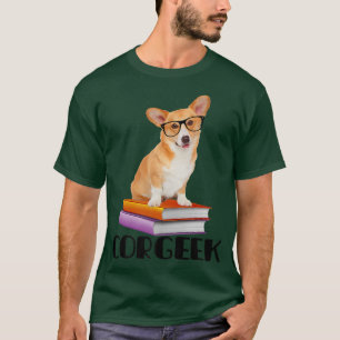 Corgeek Reading Books Geek Funny Corgi Dog Lover T-Shirt