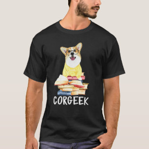 Corgeek Süße Corgi-Geek-Buchleser Buchwurm-Hund T-Shirt