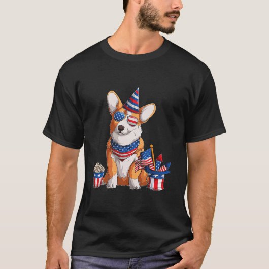 Corgi 4. Juli American Sunglasses Dog USA T-Shirt (Vorderseite)