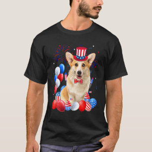 Corgi 4. Juli Ballons Amerikanische Flagge Hund T-Shirt
