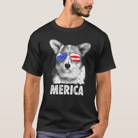 Corgi 4. Juli Merica Sonnenbrille Männer USA Ameri T-Shirt (Vorderseite)