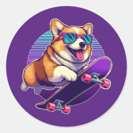 Corgi 80er-Skater Runder Aufkleber