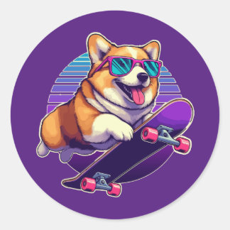 Corgi 80er-Skater Runder Aufkleber