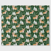 Corgi Abenteuer im Gebirgsmuster - grün Geschenkpapier (Flach)