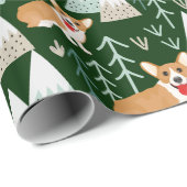 Corgi Abenteuer im Gebirgsmuster - grün Geschenkpapier (Rolleneckpunkt)