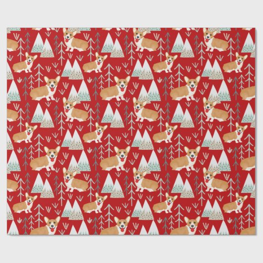 Corgi Abenteuer im Gebirgsmuster - rot Geschenkpapier (Flach)