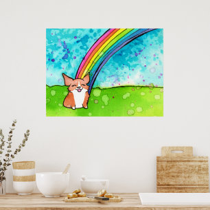 Corgi am Ende des Regenbogens Poster