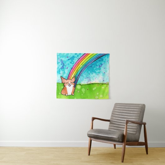Corgi am Ende des Regenbogens Wandteppich (Beispiel (Horizontal))