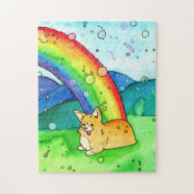 Corgi am Ende des Regenbogenwasserpuzzles