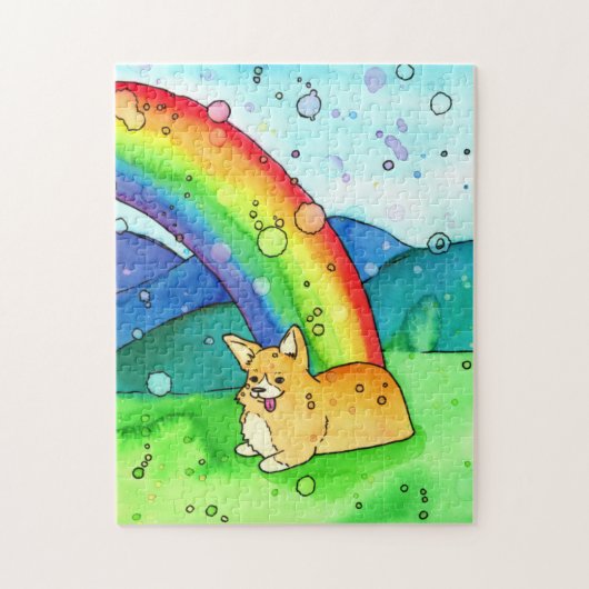 Corgi am Ende des Regenbogenwasserpuzzles Puzzle (Vertikal)