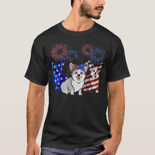Corgi American Flag Feuerwerk Unabhängigkeitstag T-Shirt