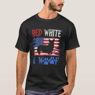 Corgi Amerikanische Flagge USA Rot Weiß & Woof 4. T-Shirt