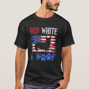 Corgi Amerikanische Flagge USA Rot Weiß & Woof 4. T-Shirt