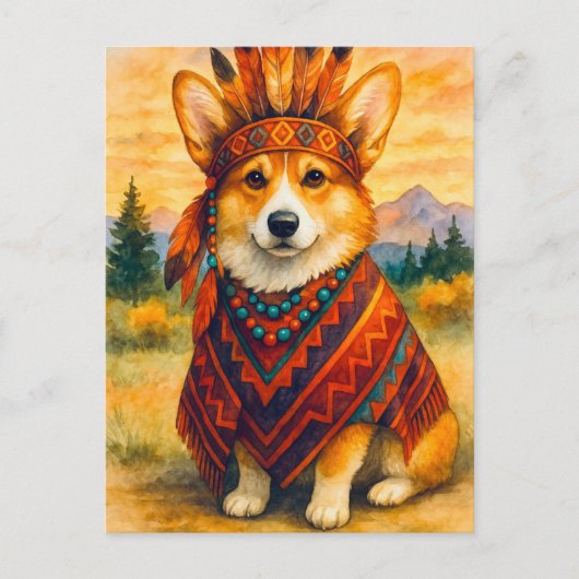 Corgi Amerikanische Ureinwohner Happy Thanksgiving Postkarte (Vorderseite)
