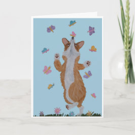 Corgi and Butterflies Happy Birthday! Karte