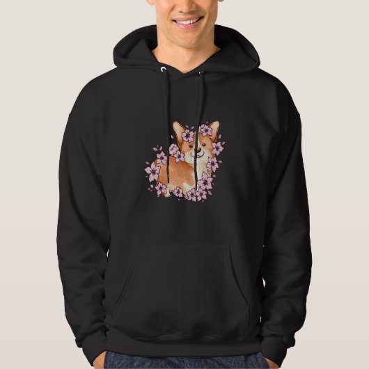 Corgi and corgi with sakura and cherry blossom 5 hoodie (Vorderseite)