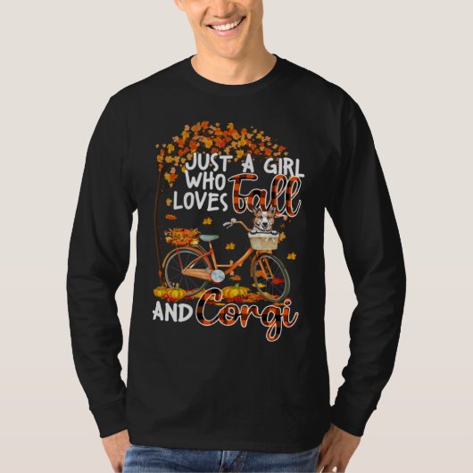 Corgi And Fall  Dog Owner Bicycle Thanksgiving T-Shirt (Vorderseite)