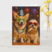 Corgi and Shitzu Pups Celebrating New Years Card Karte (Gelbe Blume)