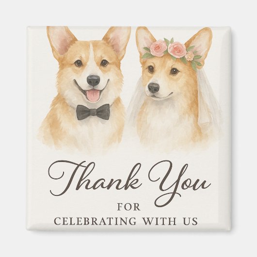 Corgi Aquarell Hochzeit Danke Magnet (Vorne)