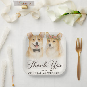 Corgi Aquarell Hochzeit Danke Pappteller