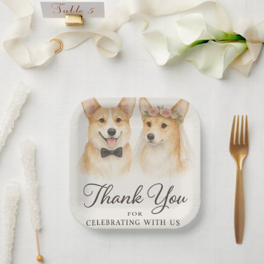 Corgi Aquarell Hochzeit Danke Pappteller (Hochzeit)