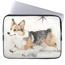 Corgi Aquarell – Whimsical japanische Tinte Hund K Laptopschutzhülle