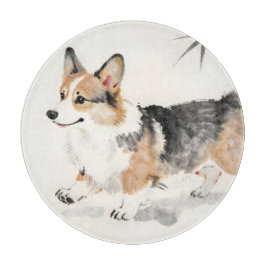 Corgi Aquarell – Whimsical japanische Tinte Hund K Schneidebrett