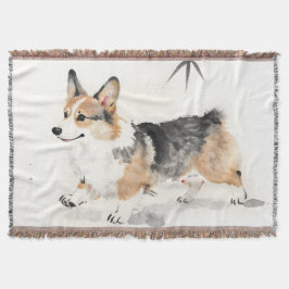 Corgi Aquarell – Whimsical japanische Tinte-Hunde- Decke