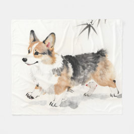 Corgi Aquarell – Whimsical japanische Tinte Hundek Fleecedecke