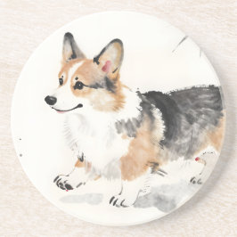 Corgi Aquarell – Whimsical japanische Tinte Hundek Getränkeuntersetzer