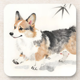 Corgi Aquarell – Whimsical japanische Tinte Hundek Getränkeuntersetzer