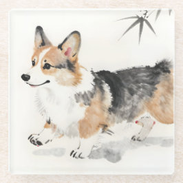 Corgi Aquarell – Whimsical japanische Tinte Hundek Glasuntersetzer
