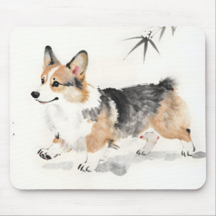 Corgi Aquarell – Whimsical japanische Tinte Hundek Mousepad